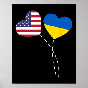 Poster Amando a Bandeira da Ucrânia dos EUA Coração Ucran