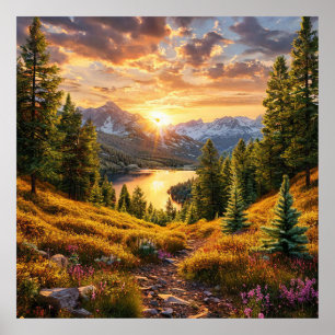 Poster Amanhecer Alpino de tirar o fôlego sobre o vale ar