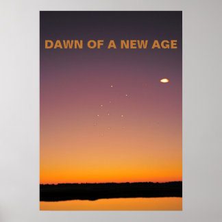 Poster Amanhecer de uma nova era. Frota de OVNI visitando