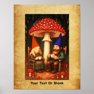 Poster Amanita Mushroom e Gnomos