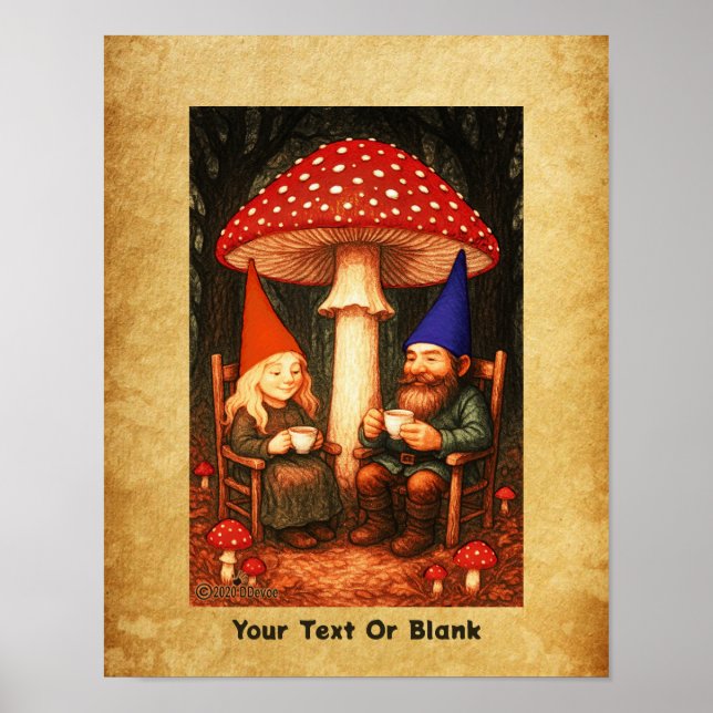 Poster Amanita Mushroom e Gnomos (Frente)