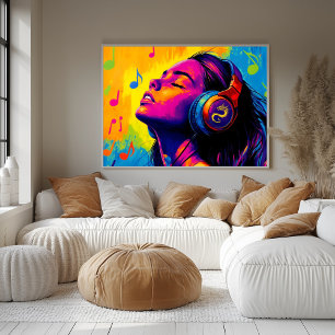 Poster Amante da Música Pop Art – Groove com Emblema de D