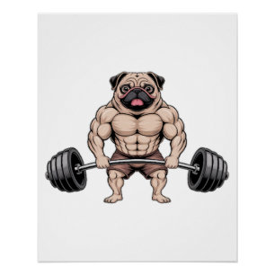 Pôster Amante de Cão Pug Musculoso Levantamento de Peso K