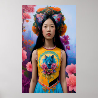 Poster Amante de gato com flores