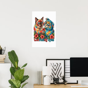 Poster Amante de Gato Fofo Charme Siamês e Chartreux Engr