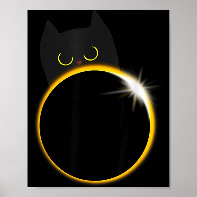 Poster Amante de Gato Preto Engraçado Eclipse Solar (Frente)