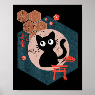 Poster Amante de Gato Preto Gatinho Japonês Anime Otaku d