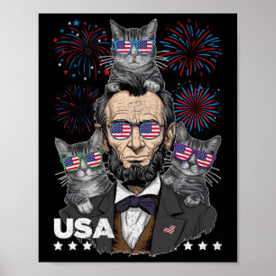 Poster Amante de Gatos Abe Lincoln Engraçado 4 de Julho I