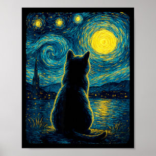 Poster Amante de Gatos Pretos Noite Estrelada Vincent Van