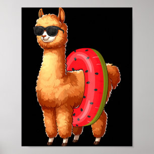 Poster Amante de Lhama Alpaca Nadando ol Nadador de Festa