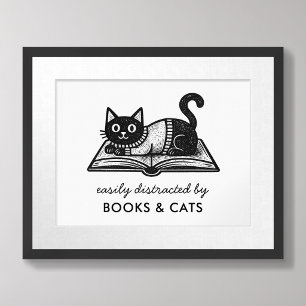 Poster Amante de Livros Gato Preto Citação Divertida