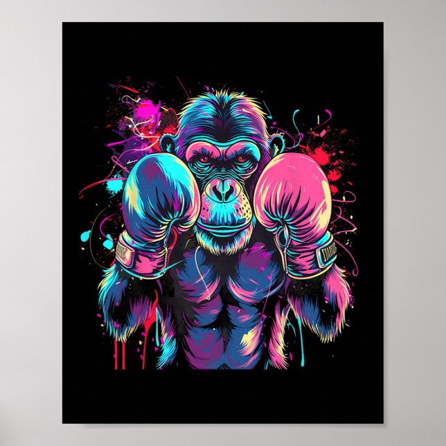 Poster Amante de Macaco de Boxe Luvas de Boxe Kickboxing  (Frente)