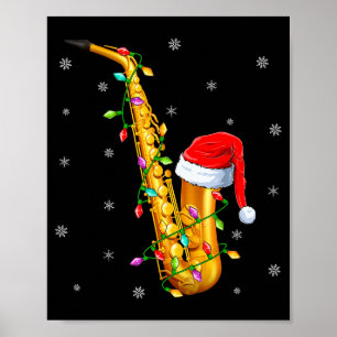 Poster Amante de Música de Saxofone Luzes de Natal Papai