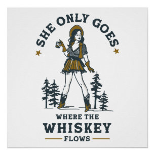 Pôster Amante de Whisky Engraçada Caubói Feminina Vintage