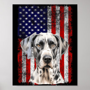 Poster Amante do Dogue Alemão Bandeira dos EUA 4 de Julho