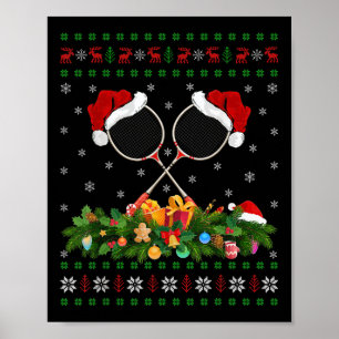 Poster Amante do Esporte de Badminton Natal Papai Noel Fe