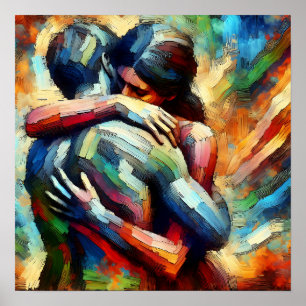 Poster Amantes Abraçando Estilo de Pintura a Óleo ai