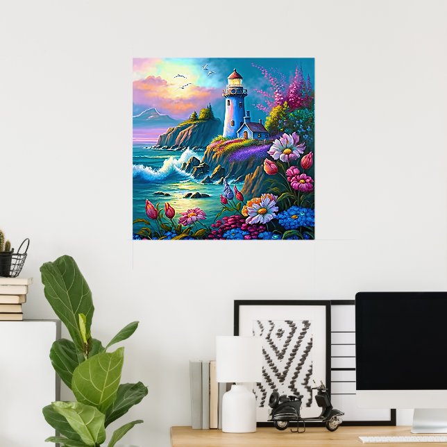 Poster Amantes bonitos de farol de praia (Escritório em casa)