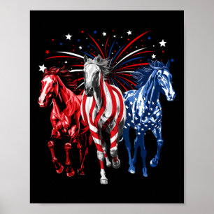 Poster Amantes de Cavalos de 4 de Julho Vermelho Branco e