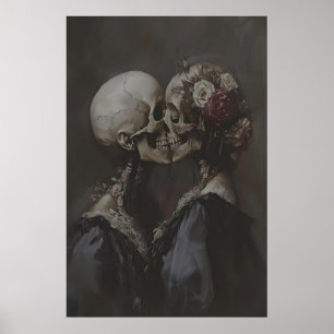 Poster Amantes de Esqueleto Escuro Arte Dark Academia, Fl