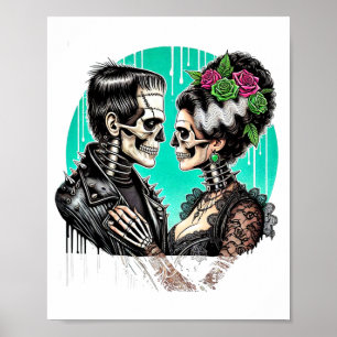 Poster Amantes de Halloween Frankenstein Esqueleto Para H