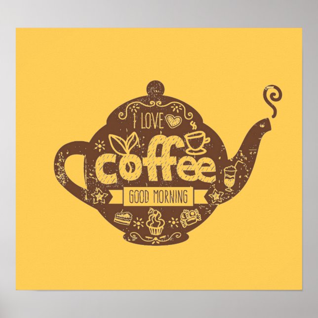 Pôster Amantes do café, vinhas, adoro café marrom e ouro (Frente)