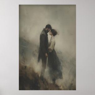 Poster Amantes do Penhasco Ventoso Pintura de Wuthering H