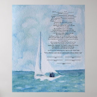 Pôster Amantes em um barco a vela Ketubah