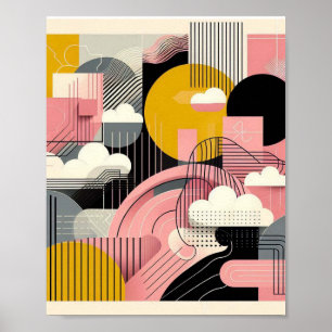 Poster Amarelo cor-de-rosa Abstrato moderno contemporâneo
