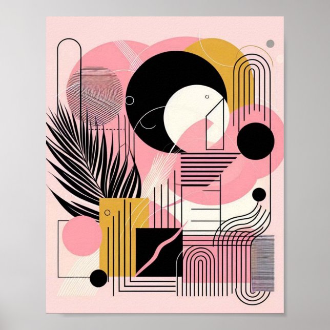 Poster Amarelo cor-de-rosa Abstrato moderno contemporâneo (Frente)