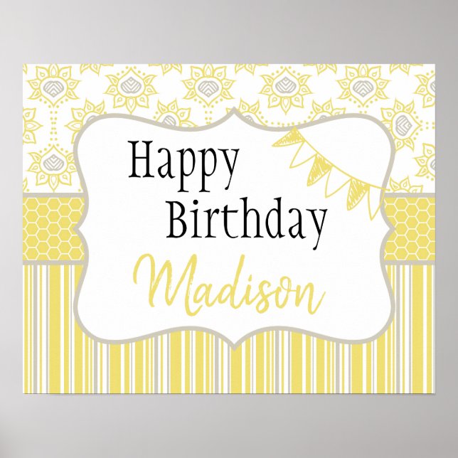 Poster Amarelo de abelhas e Cinza Geométrica (Frente)