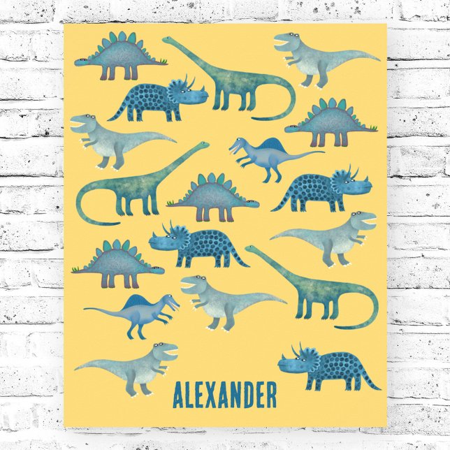 Poster Amarelo Dinossauro Personalizado (Personalized dinosaur yellow poster)