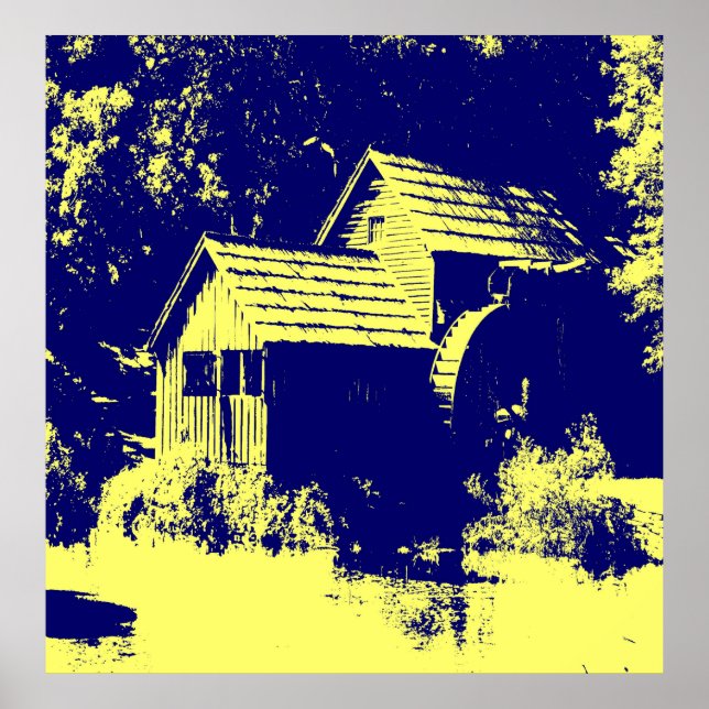 Poster Amarelo e Marinho Blue Mabry Mill (Frente)
