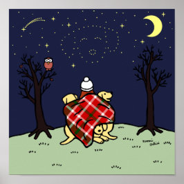 Pôster Amarelo Labrador Mãe e Starry Sky