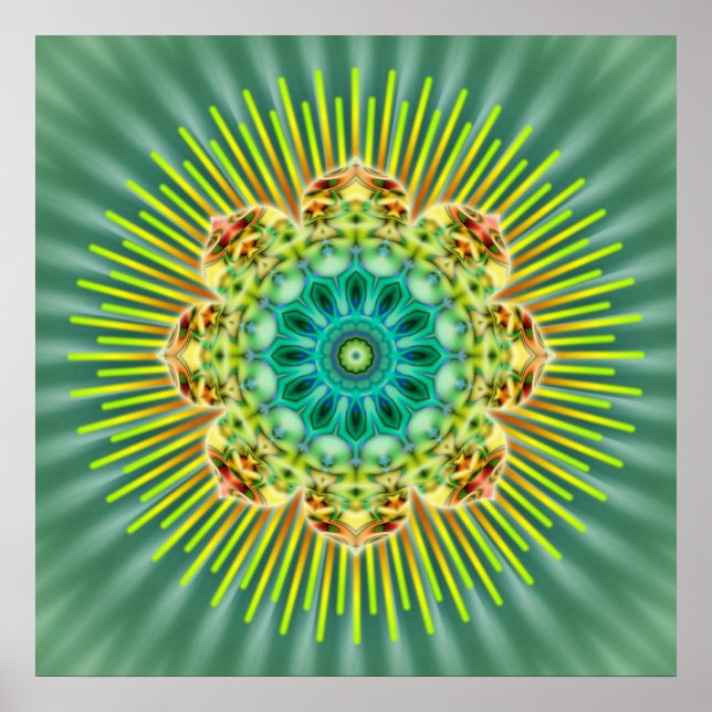Poster Amarelo Mandala | flor verde (Frente)