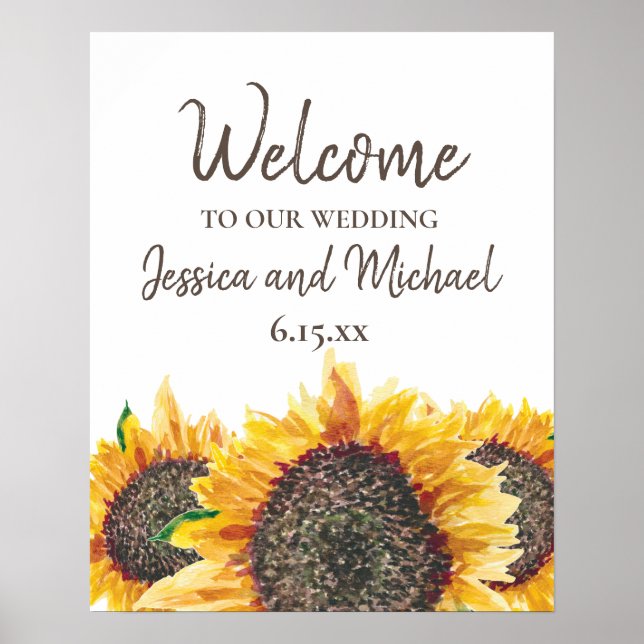 Poster Amarelo Marrom Girassol Branco Boho Casamento Bem- (Frente)