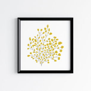 Poster Amarelo Mostarda Arte de Galho em Aquarela e Mídia