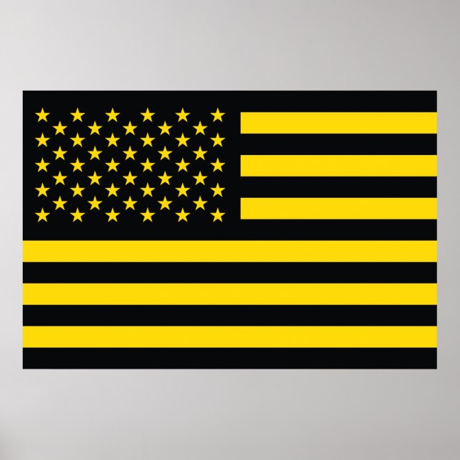 Pôster Amarelo Negro de Bandeira Americano (Frente)