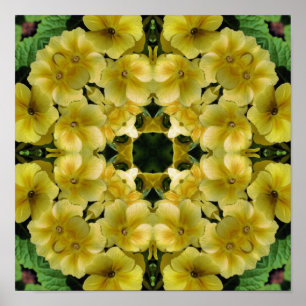 Pôster Amarelo Primrose Flor Caleidoscópio Arte