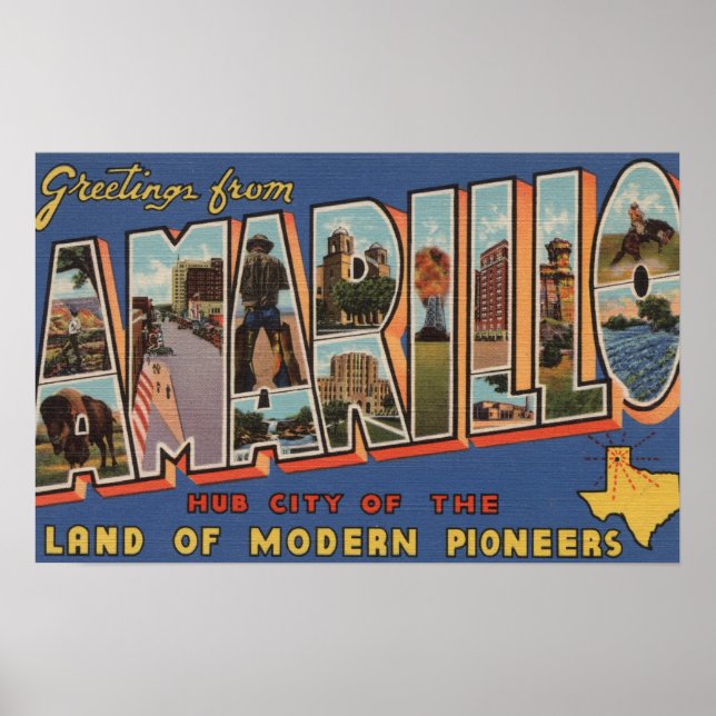 Poster Amarillo, Texas - Large Letter Scenes (Frente)