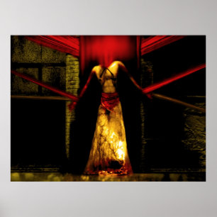 Pôster Amarre para baixo o diabo com fitas do sangue