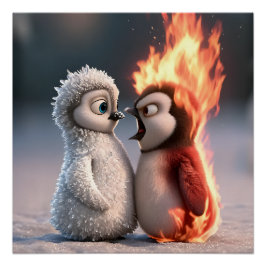 Pôster Amber & Frosty Fire and Ice Penguin Poster