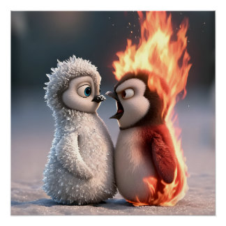 Pôster Amber & Frosty Fire and Ice Penguin Poster