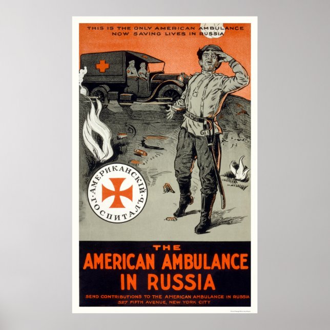 Poster ambulância americana na Rússia (Frente)