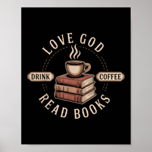 Poster Ame Deus Beba Café Leia Livros Amantes Vintage Ch