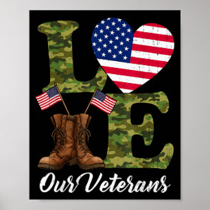 Poster Ame Nossos Veteranos Bandeira Dos EUA Coração Patr