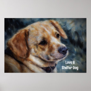 Poster Ame um Cartaz de Arte de Cachorro de Abrigo
