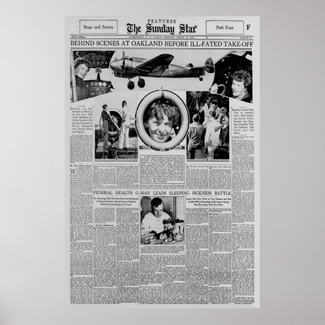 Poster Amelia Earhart Antes Do Voo Mundial De 1937 (Frente)