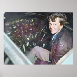 Poster Amelia Earhart Candid Airplane Cockpit Colorida