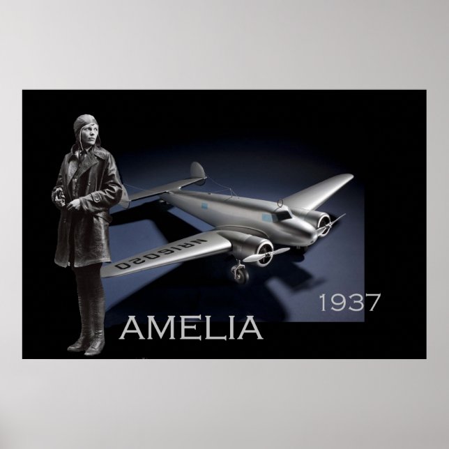Pôster Amelia Earhart e o seu avião eletrônico bloqueado (Frente)